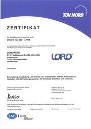 LORO TÜV-Zertifikat Deutsch