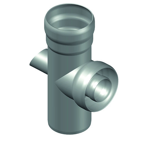 LORO-X Abzweig mit Speierrohr für LORO-X DUOFLUX Attikaablauf, DN 100, mit Kurzmuffe, aus Stahl, feuerverzinkt, DN 100/50/50