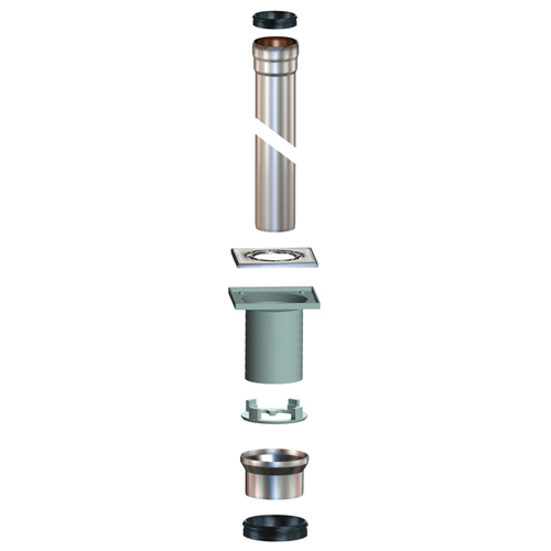 LORO-X Aufsatzelement, Serie V-OF für Balkone aus wasserundurchlässigem Beton für Balkonaufbau mit Belag, bestehend aus: Aufsatzelement ohne Flansch, Dichtelement DN 100, Entwäserungsring, Siebaufnahme 100mm x 100mm, höhenverstellbar, Sieb quadratisch, aus Edelstahl, mit Rohrdurchführung und Fallrohr 2750mm LORO-X Aufsatzelement, Serie V-OF für Balkone aus wasserundurchlässigem Beton für Balkonaufbau mit Belag, bestehend aus: Aufsatzelement ohne Flansch, Dichtelement DN 100, Entwäserungsring, Siebaufnahme 100mm x 100mm, höhenverstellbar, Sieb quadratisch, aus Edelstahl, mit Rohrdurchführung und Fallrohr 2750mm