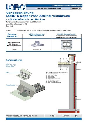 Installation instructions LORO-X double-pipe parapet direct drain – Cover page (PDF)