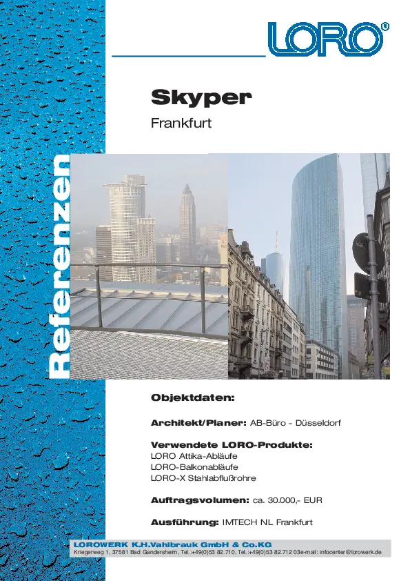 Hochhaus Skyper Frankfurt am Main Skyline mit LORO-X Attikaentwässerung