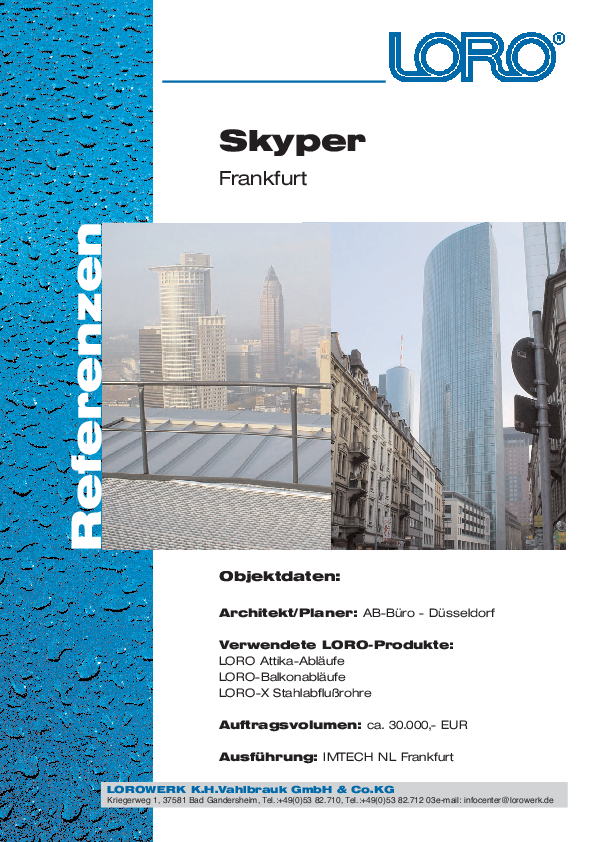 Visoka zgrada Skyper Frankfurt na Majni panorama s LORO-X atika odvodom