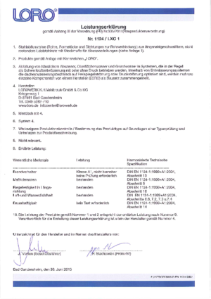 Certificate BAUPVO EN 1124