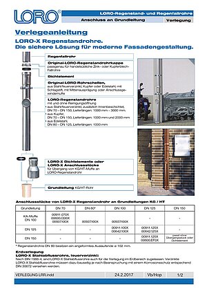 Verlegeanleitung LORO Regenstand- und Fallrohre – Titelseite (PDF)