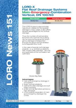 Series 151LORO-X Flachdachentwässerung HNK senkrecht DN 100/50