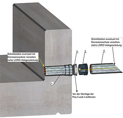 LORO-X WU Concrete Spout emergency drainage for balconies pre-cast in concrete plant installation example (PDF)