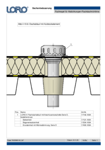 Dakdetail volgens Flachdachrichtlinie Bijlage II Afb.II.10.6: Dakafvoer met opbouwelement in trapeziumplaat