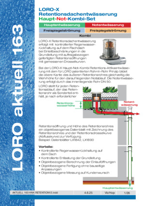 Series 163 LORO-X retention roof drainage Main-emergency-combination Set