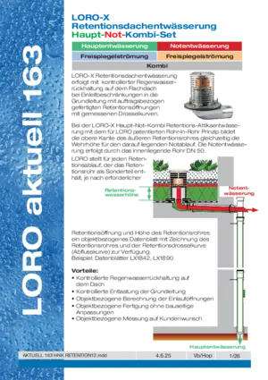 Aktuell 163
LORO-X Retentionsdachentwässerung Haupt-Not-Kombi-Set