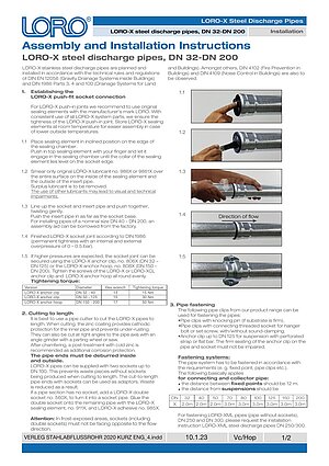 Installation instructions LORO-X Steel pipes – Cover page (PDF)