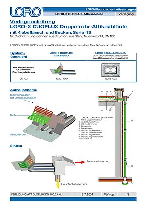 Installation instructions LORO-X DUOFLUX DN 100 – Cover page (PDF)