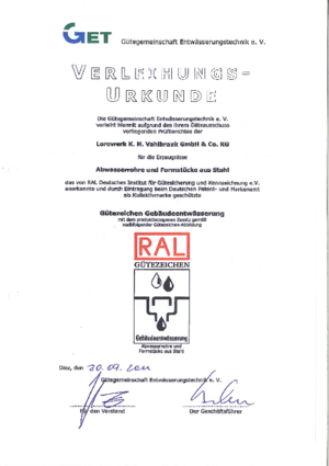 LORO-X steel drainage pipe / RAL quality association