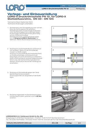 Verlegeanleitung LORO-X Druckrohrschelle – Titelseite (PDF)