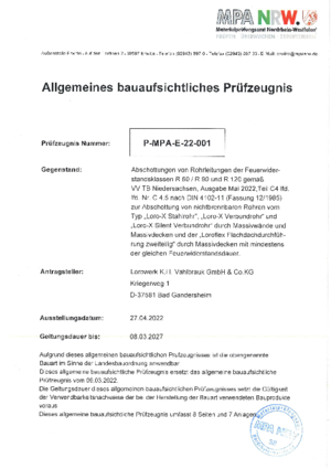 General building authority test certificate, test no. P-MPA-E-22-001