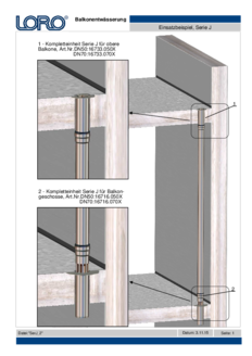 LORO-X scarico balcone Serie J scarichi diretti con bordo di supporto situazione di installazione senza filettatura