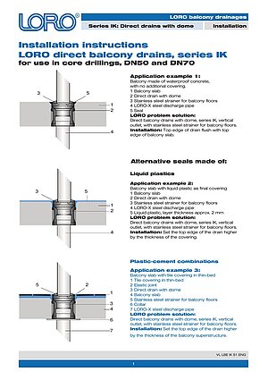 Installation instructions LORO Balcony drains Series IK – Cover page (PDF)