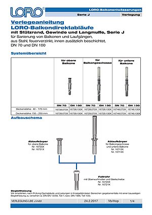 Verlegeanleitung LORO Balkonabläufe Serie J – Titelseite (PDF)