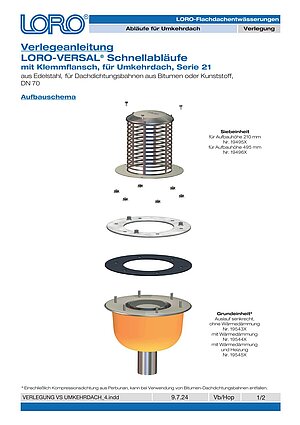Installation instructions LORO roof drains for inverted roofs – Cover page (PDF)