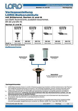 Installation instructions LORO Balcony drains Series A and B – Cover page (PDF)