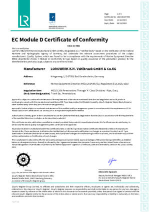 EC Module D Certificate Of Conformity