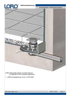 LORO parapet balcony drain with clamping flange for balconies with PVC waterproofing membranes