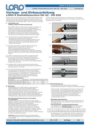 Verlegeanleitung LORO-X Stahlabflussrohre – Titelseite (PDF)