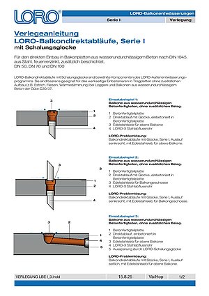 Installation instructions LORO Balcony drains Series I – Cover page (PDF)