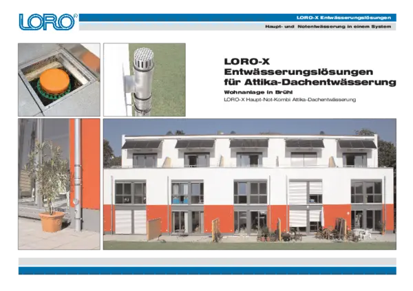 Reihenhaus-Siedlung mit Flachdach und LORO-X Attikaentwässerung