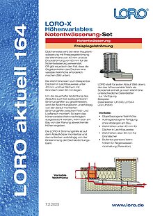 LORO Aktuell 164: LORO-X Komplet za višinsko spremenljivo zasilno odvodnjavanje 17.01.2017 – Naslovnica (PDF)