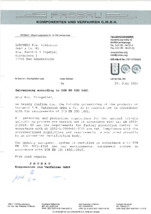 Industrieverband Feuerverzinken e.V. - Certificate from Probau