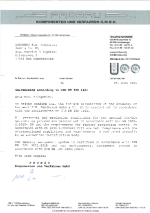 Industrieverband Feuerverzinken e.V. - Certificate from Probau