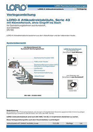 Installation instructions LORO-X Attika-Direkt with clamping flange – Cover page (PDF)