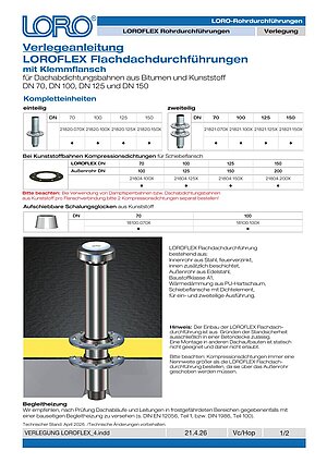 Installation instructions LOROFLEX roof drains penetrations – Cover page (PDF)
