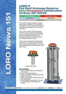 LORO Aktuell 151: LORO-X Odvajanje ravne strehe glavno/zasilno kombinirano, navpično, DN 100/50 17.01.2017 – Naslovnica (PDF)