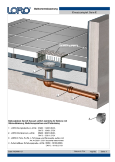Drenos de varanda Série E saída lateral de duas peças para varandas com isolamento térmico, membranas de vedação e revestimento de placas