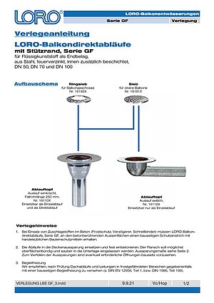 Installation instructions LORO Balcony drains Series GF – Cover page (PDF)