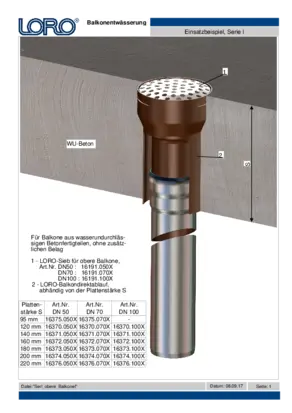 LORO-X Serie I Für Balkone aus wasserundurchlässigen Betonfertigteilen, ohne zusätzlichen Belag für obere Balkone