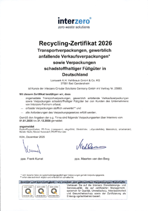Interzero recycling certificate