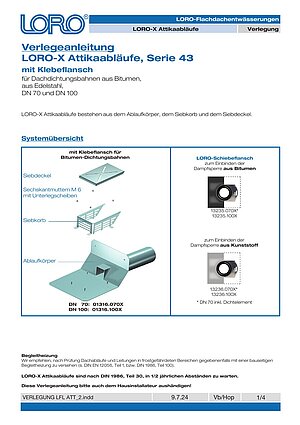 Verlegeanleitung LORO-X Attika Abläufe – Titelseite (PDF)