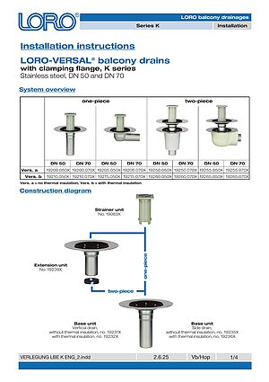 Installation instructions LORO Balcony drains Series K – Cover page (PDF)