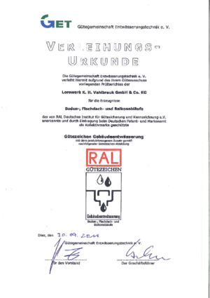 LORO-X Flachdach- und Balkonentwässerung / RAL Gütegemeinschaft