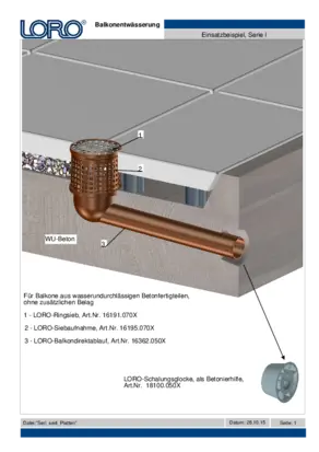 LORO-X Serie I Für Balkone aus wasserundurchlässigen Betonfertigteilen, mit seitlichem Abgang mit Plattenbelag
