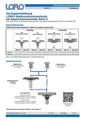 Verlegeanleitung LORO Balkonabläufe Serie H – Titelseite (PDF)