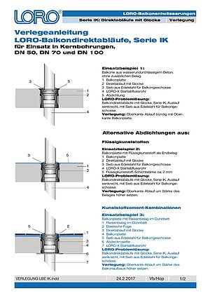 Verlegeanleitung LORO Balkonabläufe Serie IK – Titelseite (PDF)