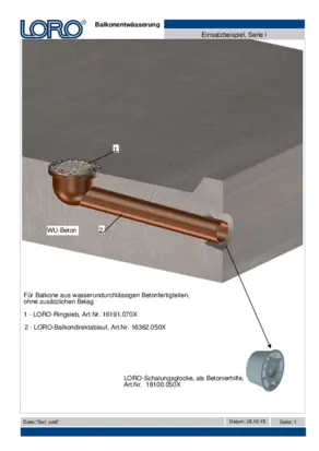 LORO-X Serie I Für Balkone aus wasserundurchlässigen Betonfertigteilen, mit seitlichem Abgang