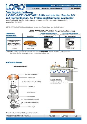 Installation instructions LORO-X ATTIKASTAR® Gravity drainage – Cover page (PDF)
