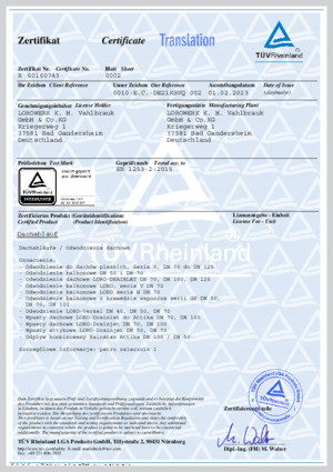LORO-X Approvals and Certificates: LORO-X Balcony Drainage