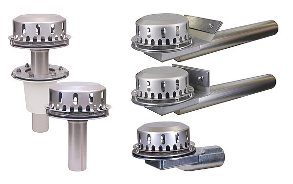 Flange designs of different parapet and roof drains