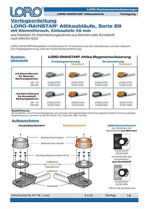 Verlegeanleitung LORO-RAINSTAR® Einbautiefe 55 mm – Titelseite (PDF)