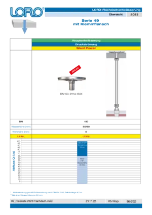 LORO-X Series 49 100 l/s drain, with clamping flange